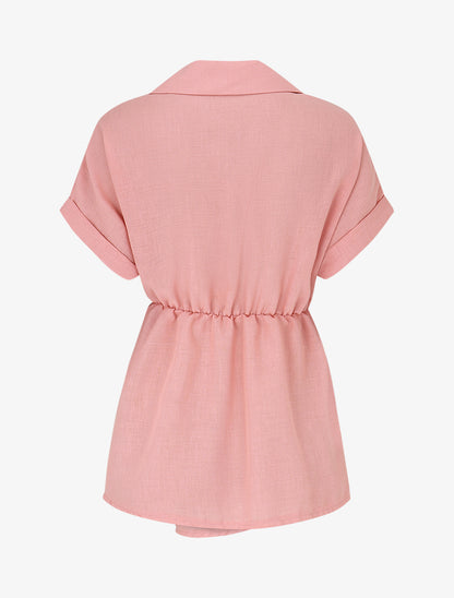 Blouse manches courtes à col cache-coeur - Rose - 2