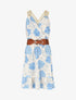 Robe mi-longue élastiquée imprimé feuilles - Bleu ciel - 1