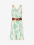 Robe mi-longue élastiquée imprimé feuilles - Vert menthe - 1