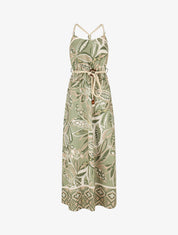 Robe longue imprimé fleurs tropicales à bretelles en corde - Vert olive - 1