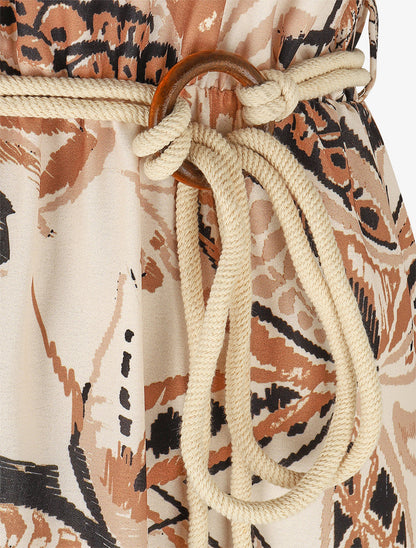 Robe longue imprimé fleurs tropicales à bretelles en corde - Beige - 3