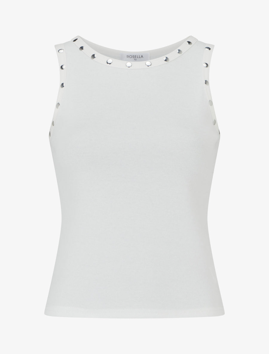Crop top côtelé cloutés - Blanc - 1