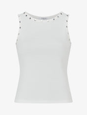 Crop top côtelé cloutés - Blanc - 1