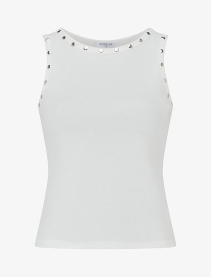 Crop top côtelé cloutés - Blanc - 1