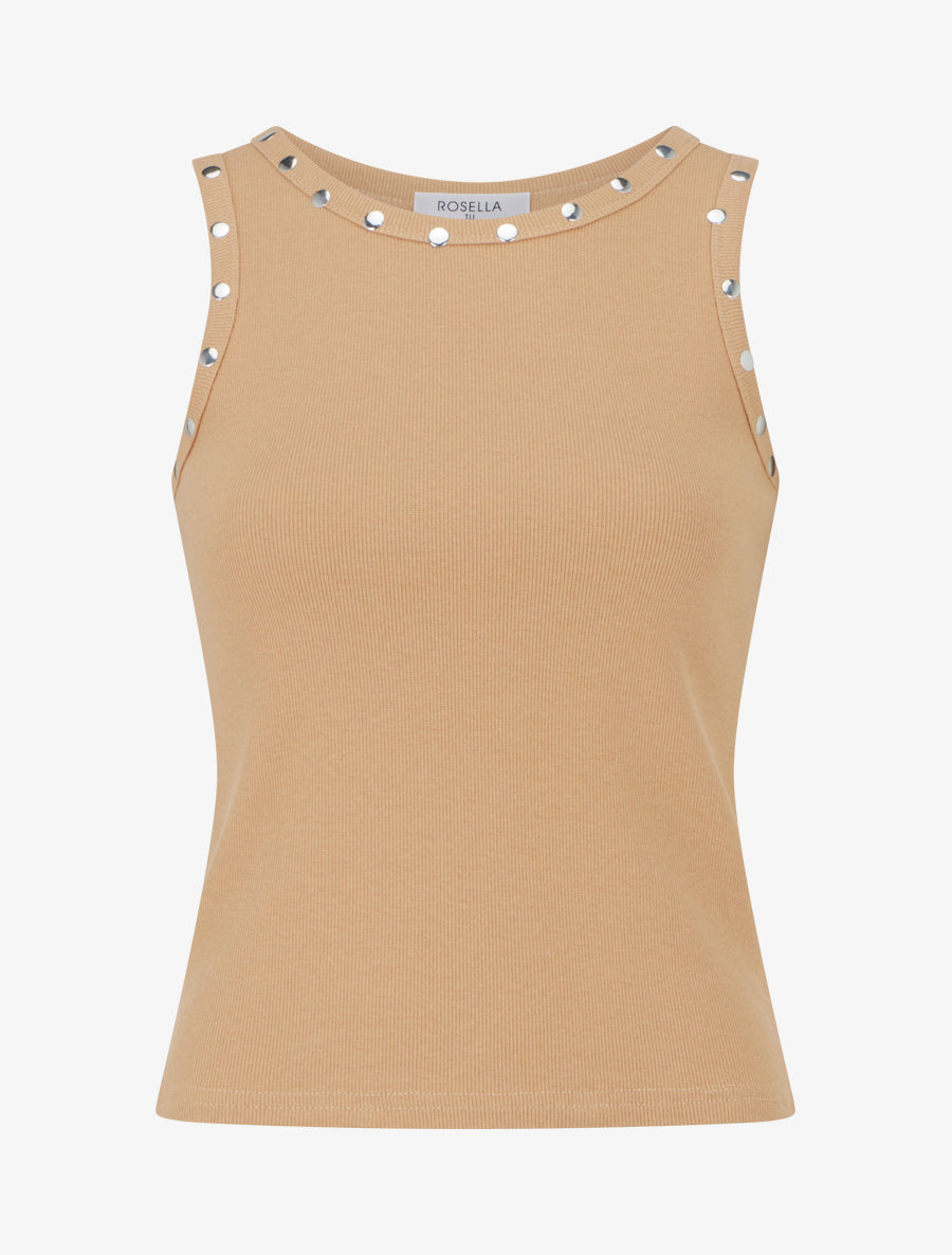 Crop top côtelé cloutés - Camel - 1