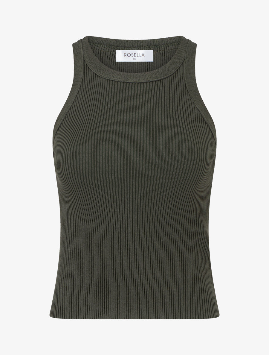 Crop top uni côtelé - Kaki - 1