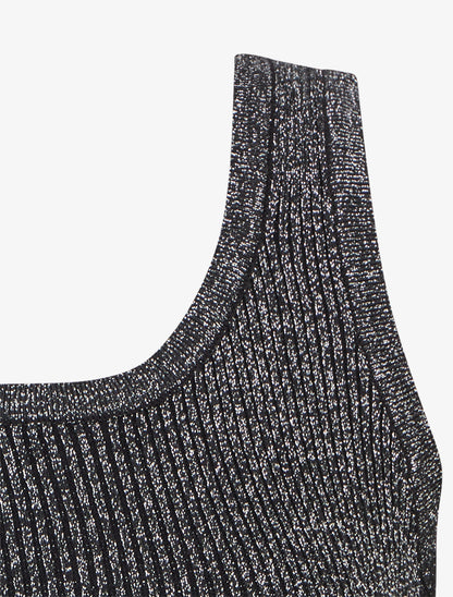 Crop top uni en maille irisé - Noir - 3