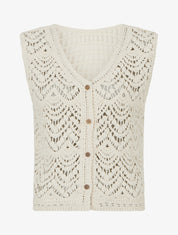 Gilet boutonné en crochet - Beige - 1