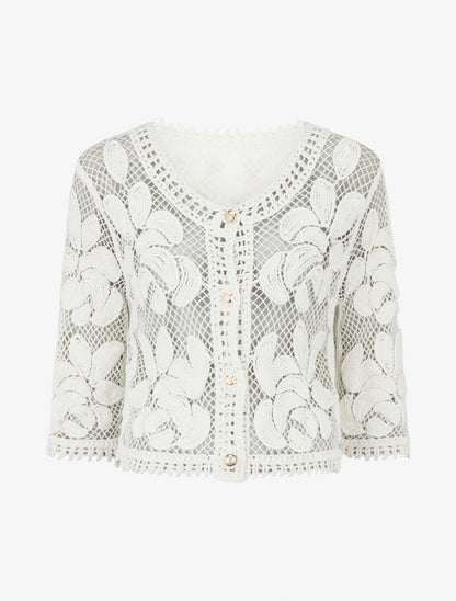 Cardigan uni en crochet - Blanc - 1