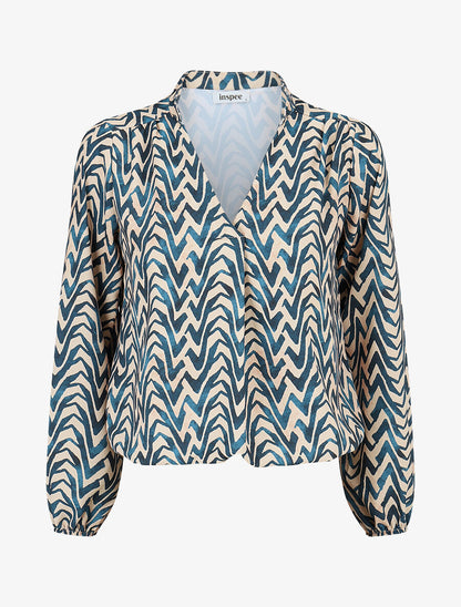 Blouse imprimé vagues stylisées - Bleu canard - 5