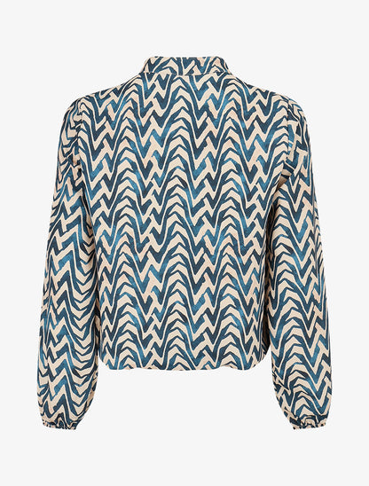 Blouse imprimé vagues stylisées - Bleu canard - 2