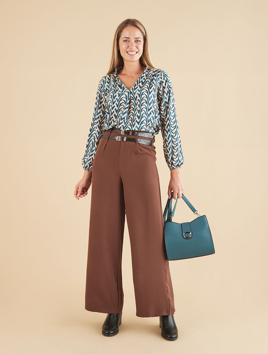 Blouse imprimé vagues stylisées - Bleu canard - 4