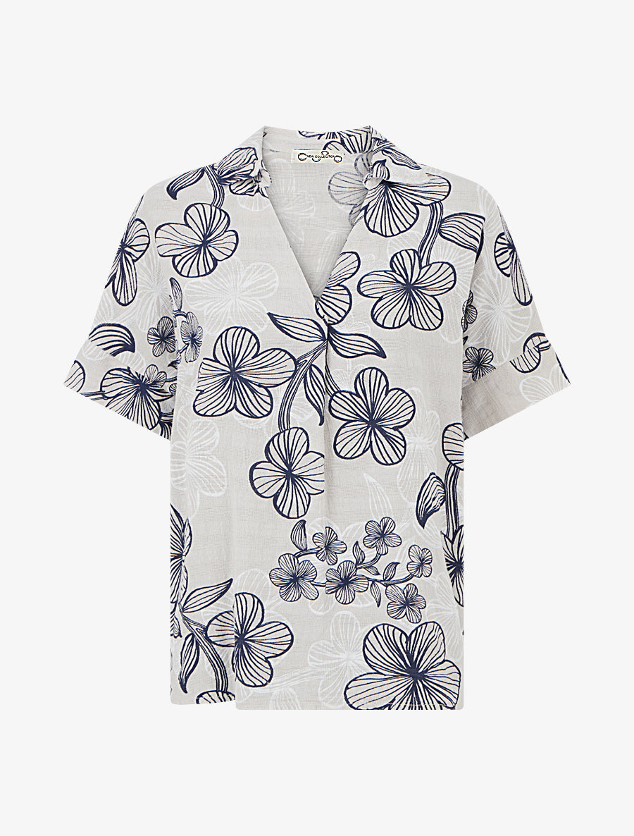 Blouse imprimé hawaïen effet lin - Beige - 1