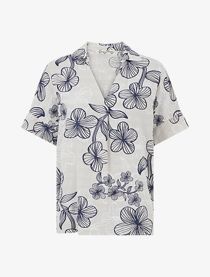 Blouse imprimé hawaïen effet lin - Beige - 1