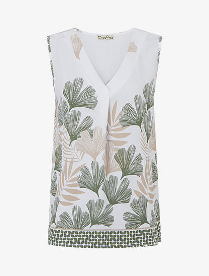 Blouse sans manches imprimé feuillage - Kaki - 1