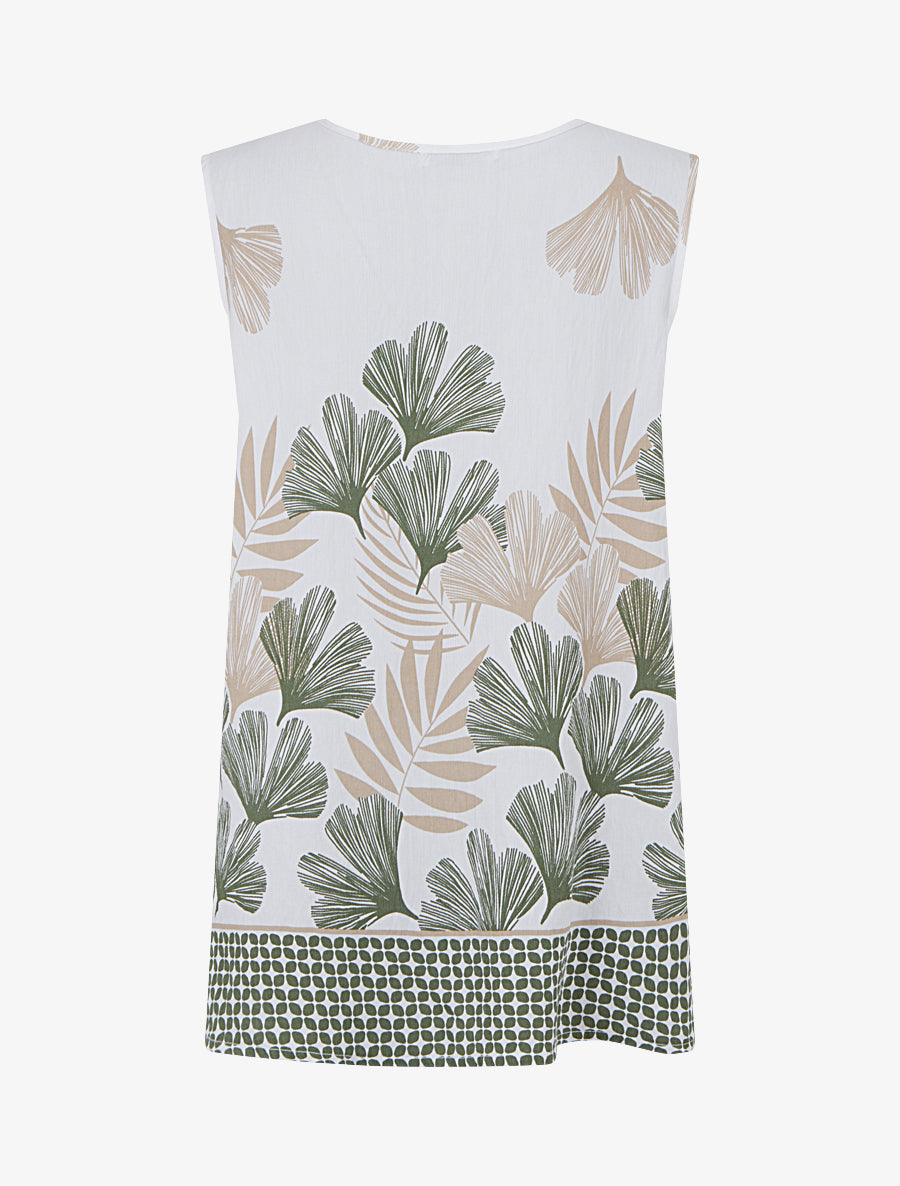 Blouse sans manches imprimé feuillage - Kaki - 2