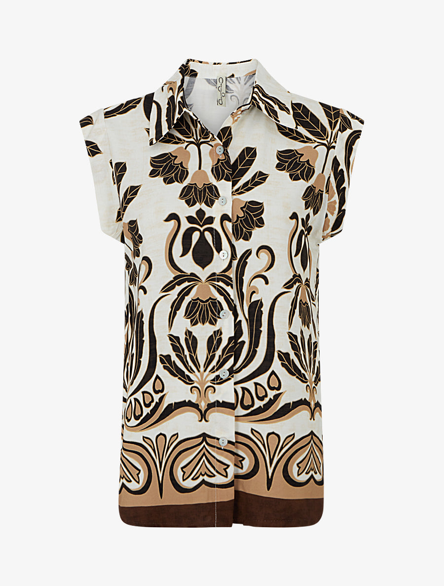 Chemise sans manches imprimé tropical - Noir - 1