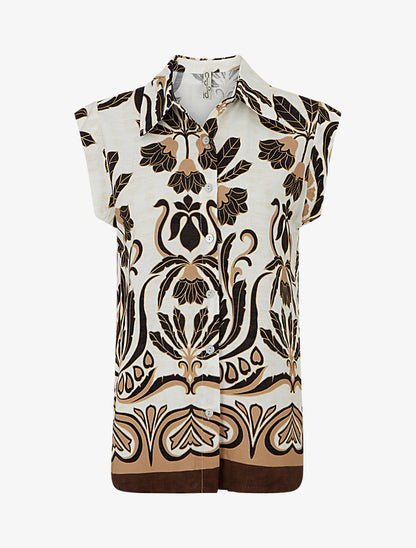 Chemise sans manches imprimé tropical - Noir - 1