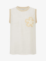 Top droit sans manches à fleur brodée - Beige - 1