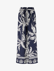 Pantalon élastiqué coupe droite imprimé tropical - Marine - 1