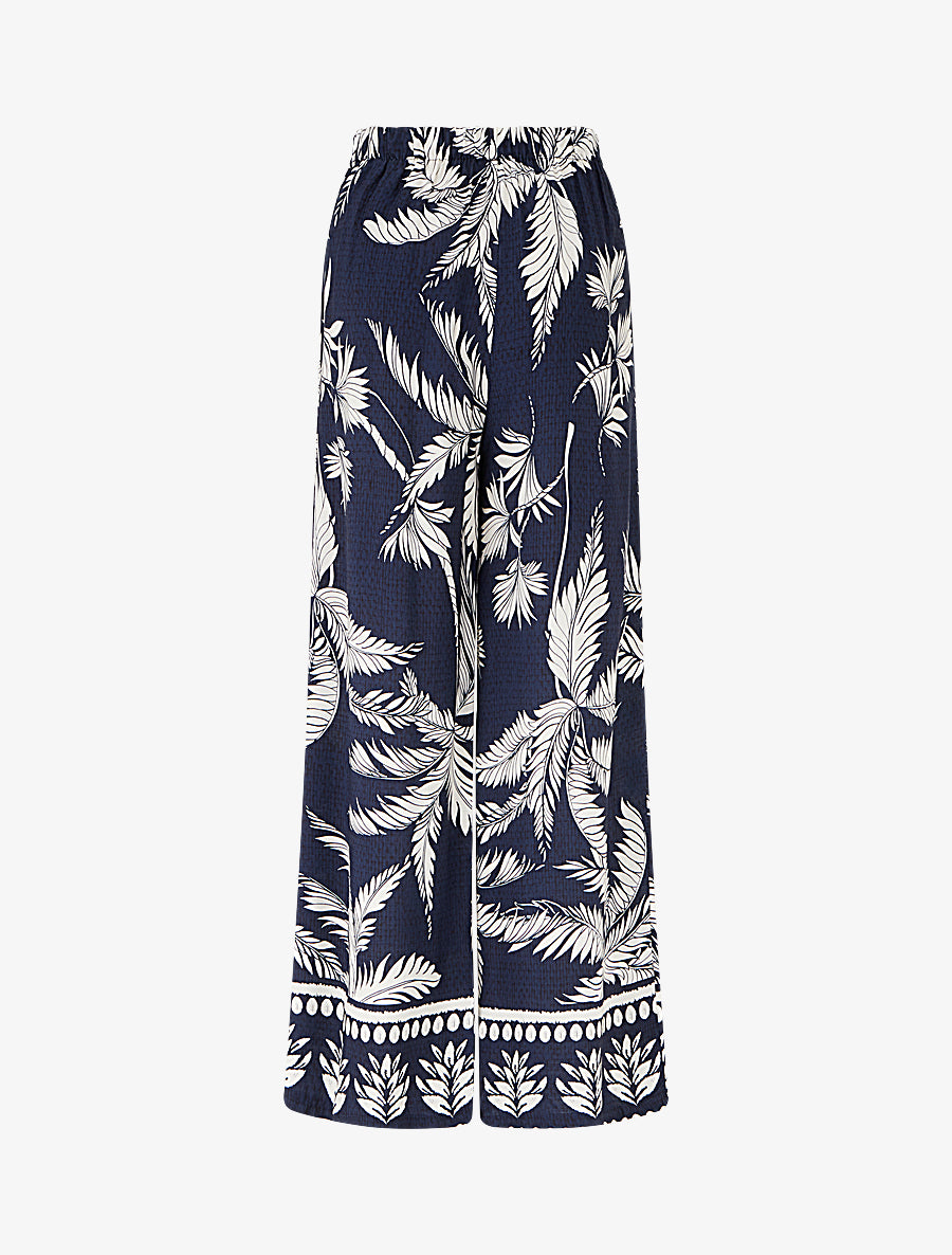 Pantalon élastiqué coupe droite imprimé tropical - Marine - 2