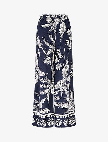 Pantalon élastiqué coupe droite imprimé tropical - Marine - 2