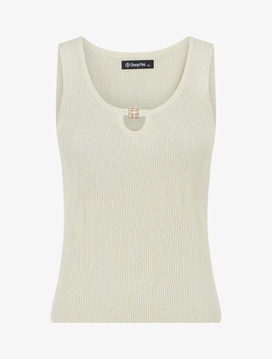 Débardeur irisé à col bijou - Beige - 1