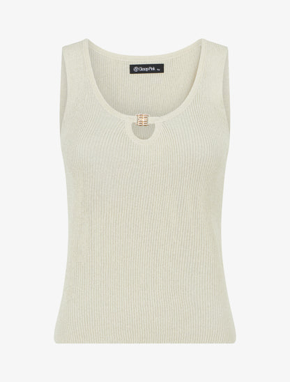 Débardeur irisé à col bijou - Beige - 1