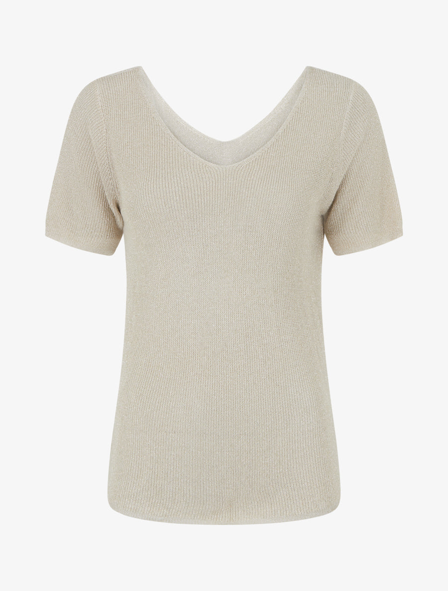 Top manches courtes en maille irisée - Beige - 1