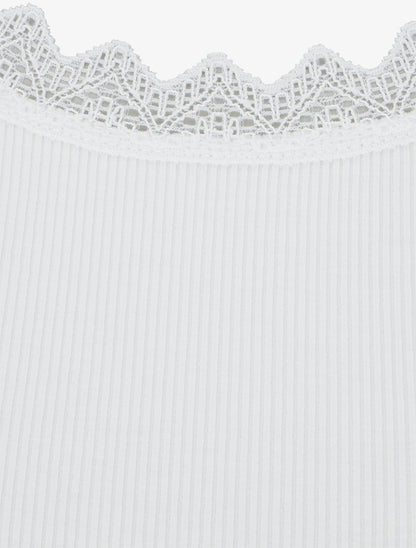Débardeur côtelé à col dentelle - Blanc - 3