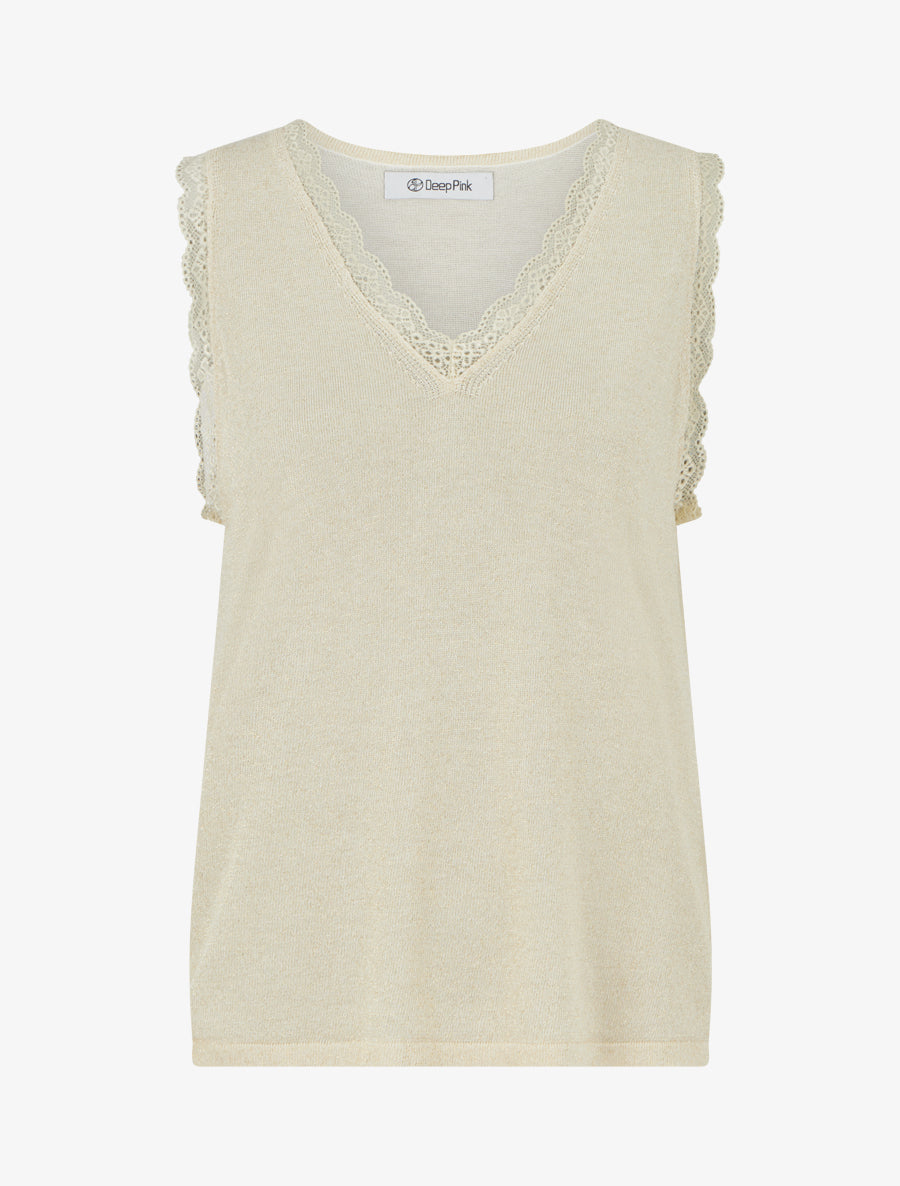 Débardeur irisée à col V en dentelle ondulée - Beige - 1
