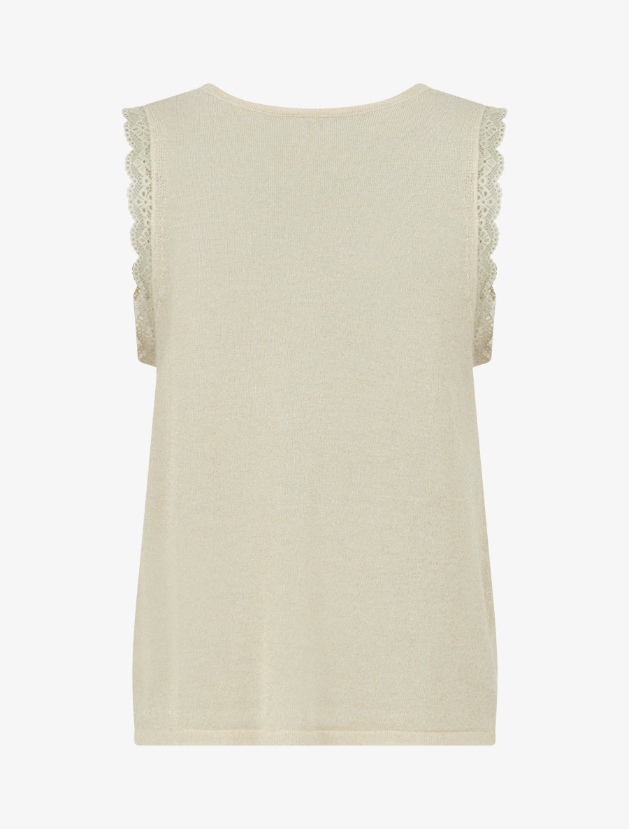Débardeur irisée à col V en dentelle ondulée - Beige - 2