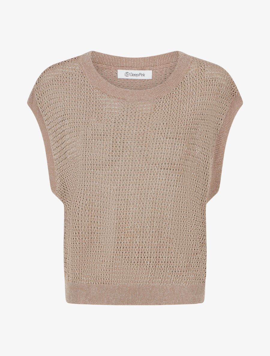 Top filet de pêche en maille irisée - Taupe - 1