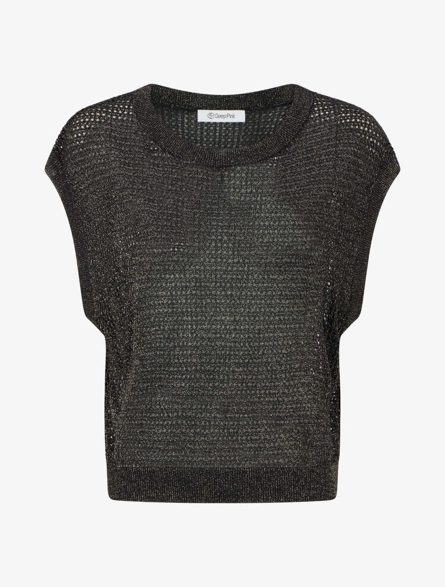 Top filet de pêche en maille irisée - Noir - 1