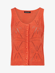 Top boutonné en maille ajourée - Corail - 1