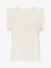 Top droit rayé à mancherons - Beige/noir - 1