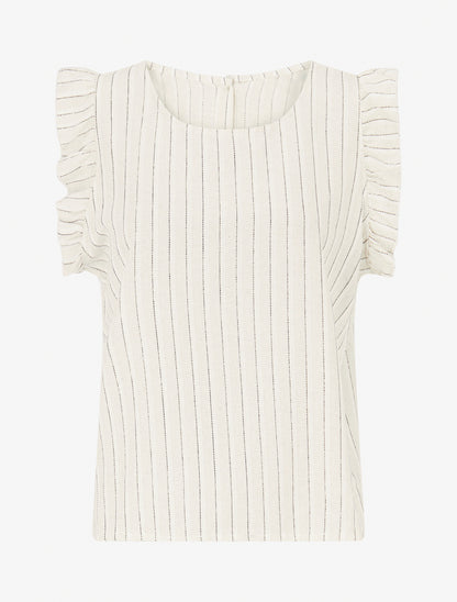 Top droit rayé à mancherons - Beige/noir - 1