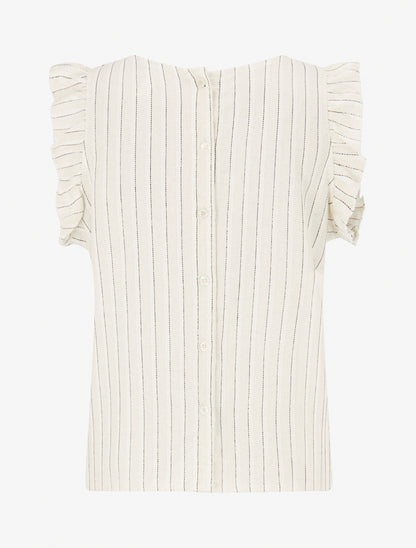 Top droit rayé à mancherons - Beige/noir - 2