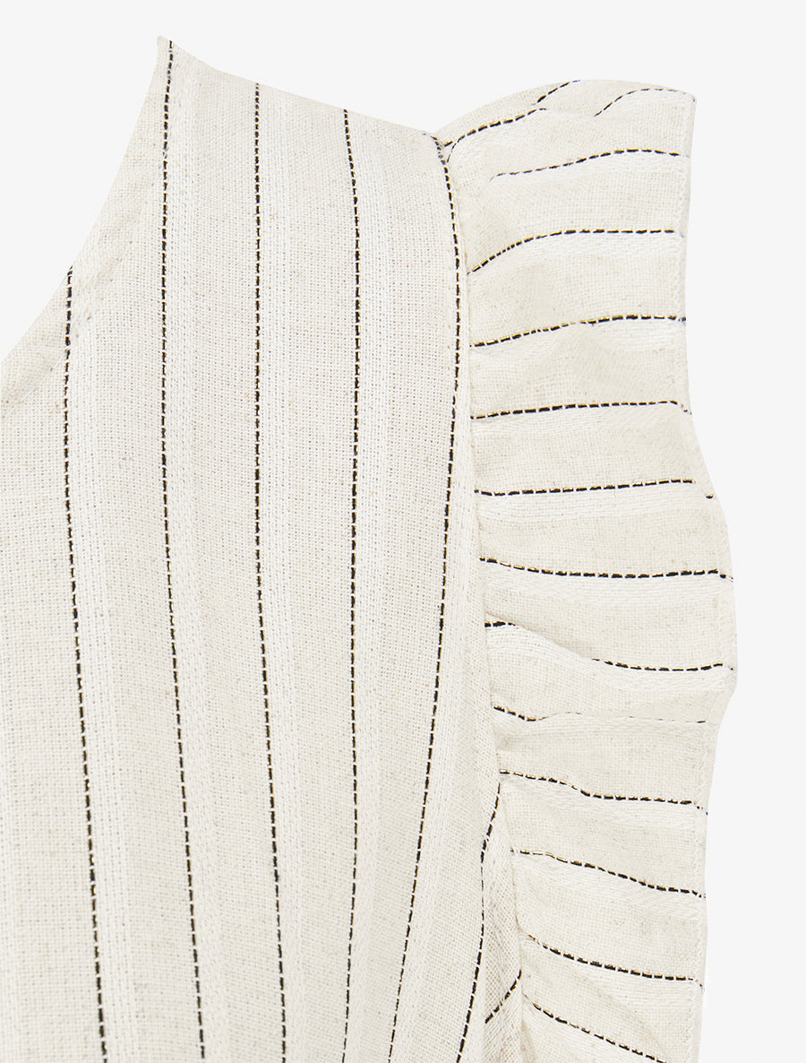 Top droit rayé à mancherons - Beige/noir - 3