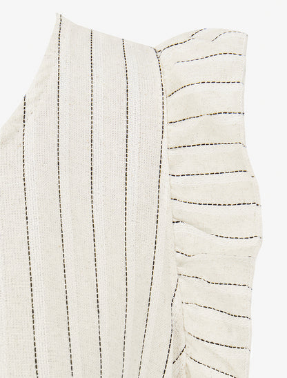 Top droit rayé à mancherons - Beige/noir - 3