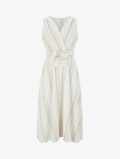Robe en lin à rayures - Beige/sable - 1