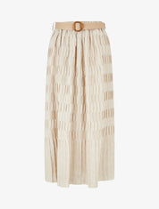 Jupe longue plissée à taille élastiquée - Beige - 1
