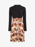 Robe évasée bi-matière imprimé feuilles - Marron - 1