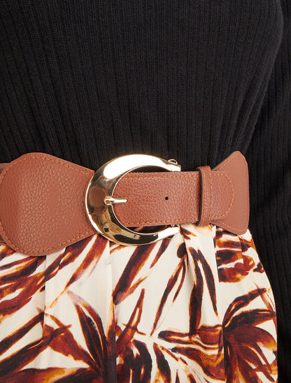 Robe évasée bi-matière imprimé feuilles - Marron - 3