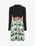 Robe évasée bi-matière imprimé feuilles - Vert - 1