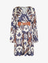 Robe évasée satinée imprimé arabesque - Marine - 1