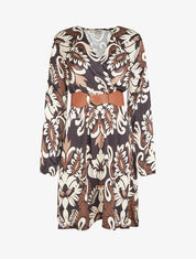 Robe évasée satinée imprimé arabesque - Noir - 1