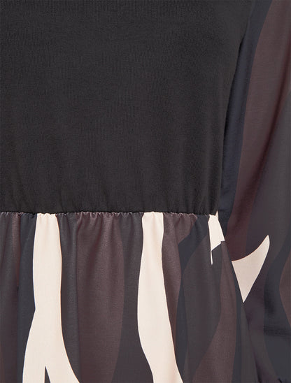 Robe mi-longue patineuse imprimé graphique - Marron - 3