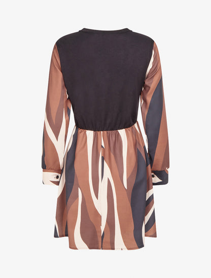 Robe mi-longue patineuse imprimé graphique - Camel - 2