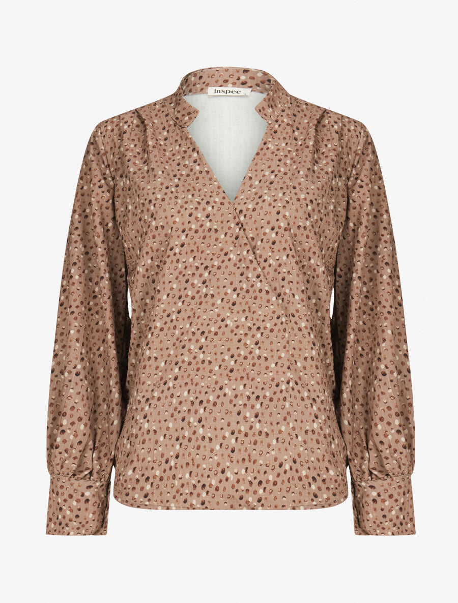 Blouse cache-coeur imprimé pois - Taupe - 1